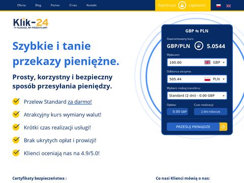 Klik-24.com wysyłanie pieniędzy do Polski z UK